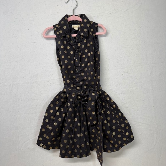 The Children's Place Other - Girls‎ Black Gold Polka Dot Sleeveless Dress with Belt Size S